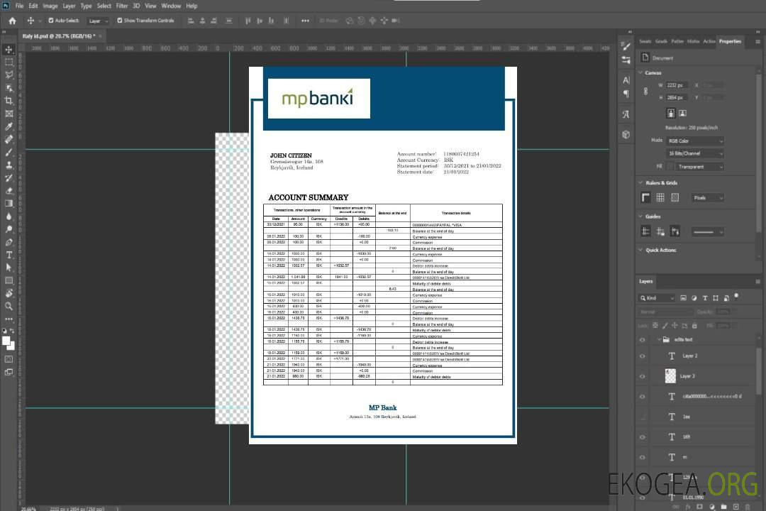 Relevé bancaire du député islandais template Relevé bancaire du député islandais template